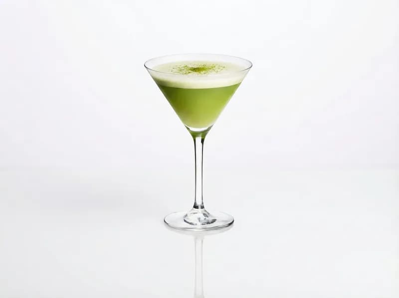 Matcha Martini mit cremiger Schichtung in einem Martiniglas